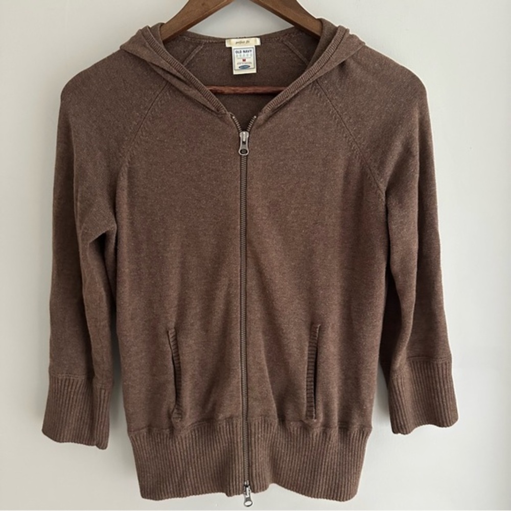 Vintage Old Navy Ribbed Chocolate Zip-Up Fitted Cotton Double Zip Up Y2K Women M